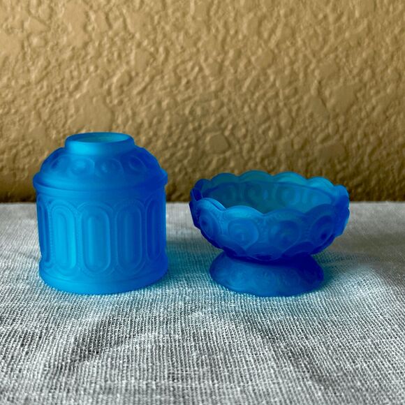 Mini L.E. Smith Mould Moon & Star Courting Fairy Lamps - Colonial Blue Frost - W - Picture 3 of 5